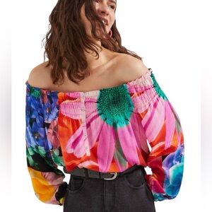 Desigual by C. Lacroix Floral Blouse “Travis” Off-Shoulder Women Top size Large